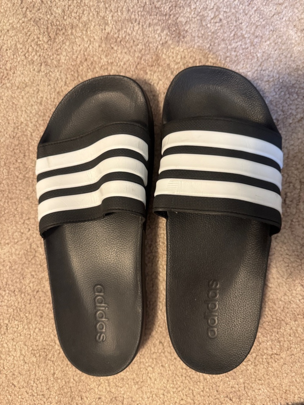 adidas Black and White Slide Sandals with Three Stripes